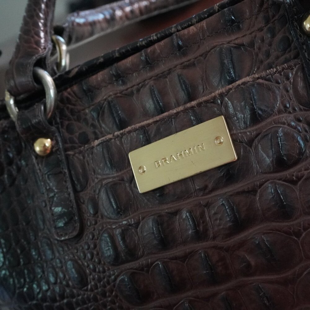 Brahmin Croc-Embossed Satchel in Dark Brown - Picture 3 of 14